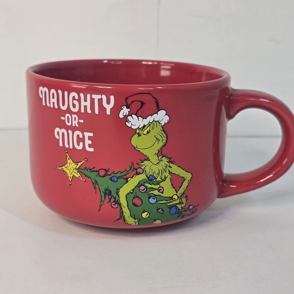 The Grinch Dr. Seuss Naughty or Nice Large Coffee Soup Red Mug Christmas Holiday